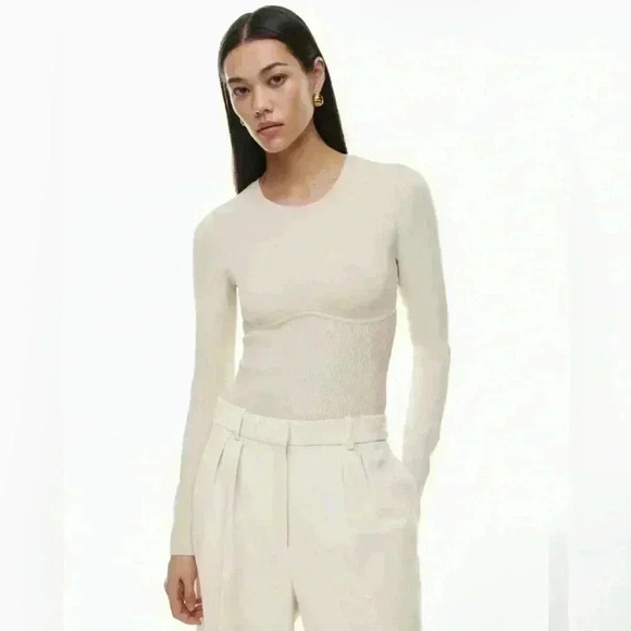 Babaton Sculpt Knit Empire Longsleeve In Neutral Tan Size Small - Picture 2 of 10